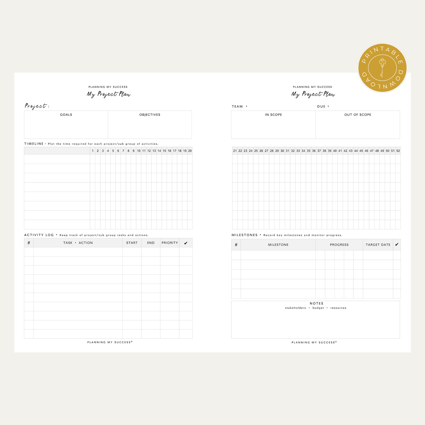 PRINTABLE Planning my Success in 2026 - Inserts Pack (Day on One Page)