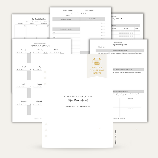 PRINTABLE Planning my Success -  Undated Inserts Pack (Day on One Page)