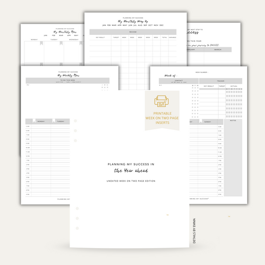 PRINTABLE Planning my Success - Undated Inserts Pack (Week on Two Page)