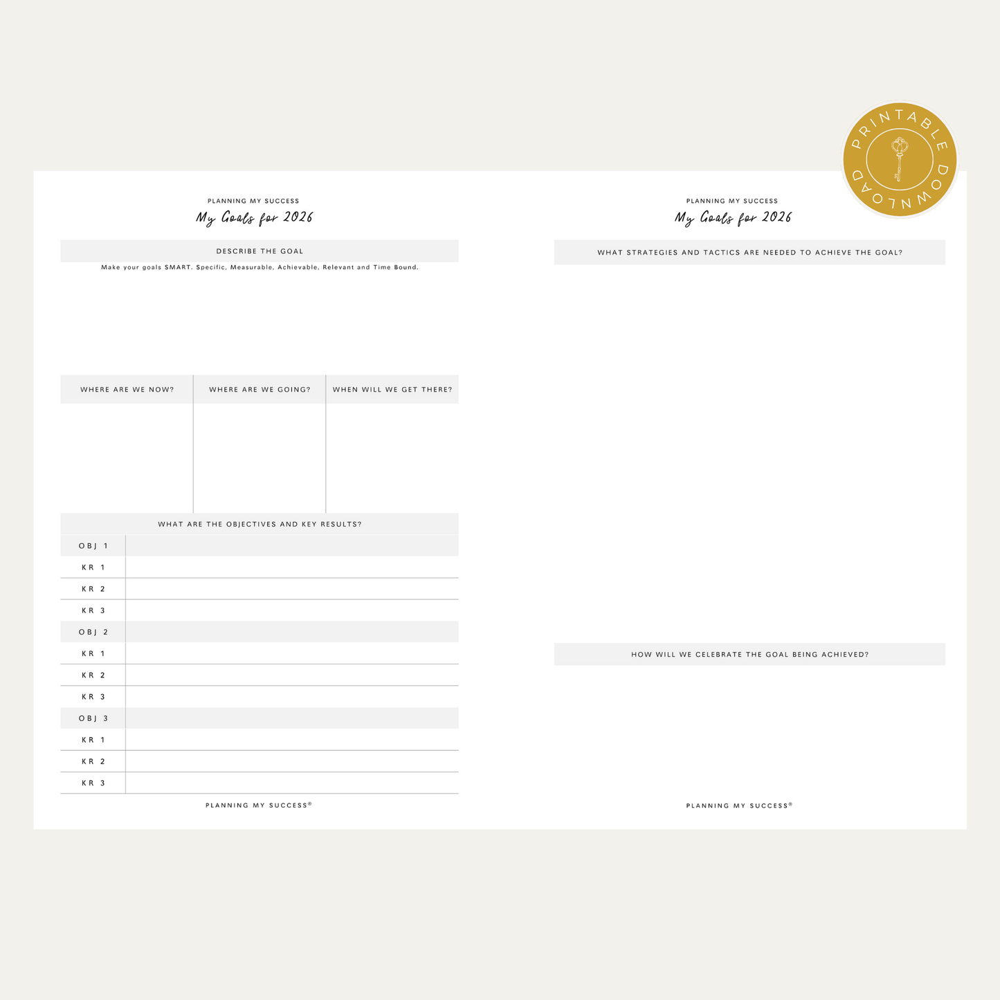 PRINTABLE Planning my Success in 2026 - Inserts Pack (Day on One Page)