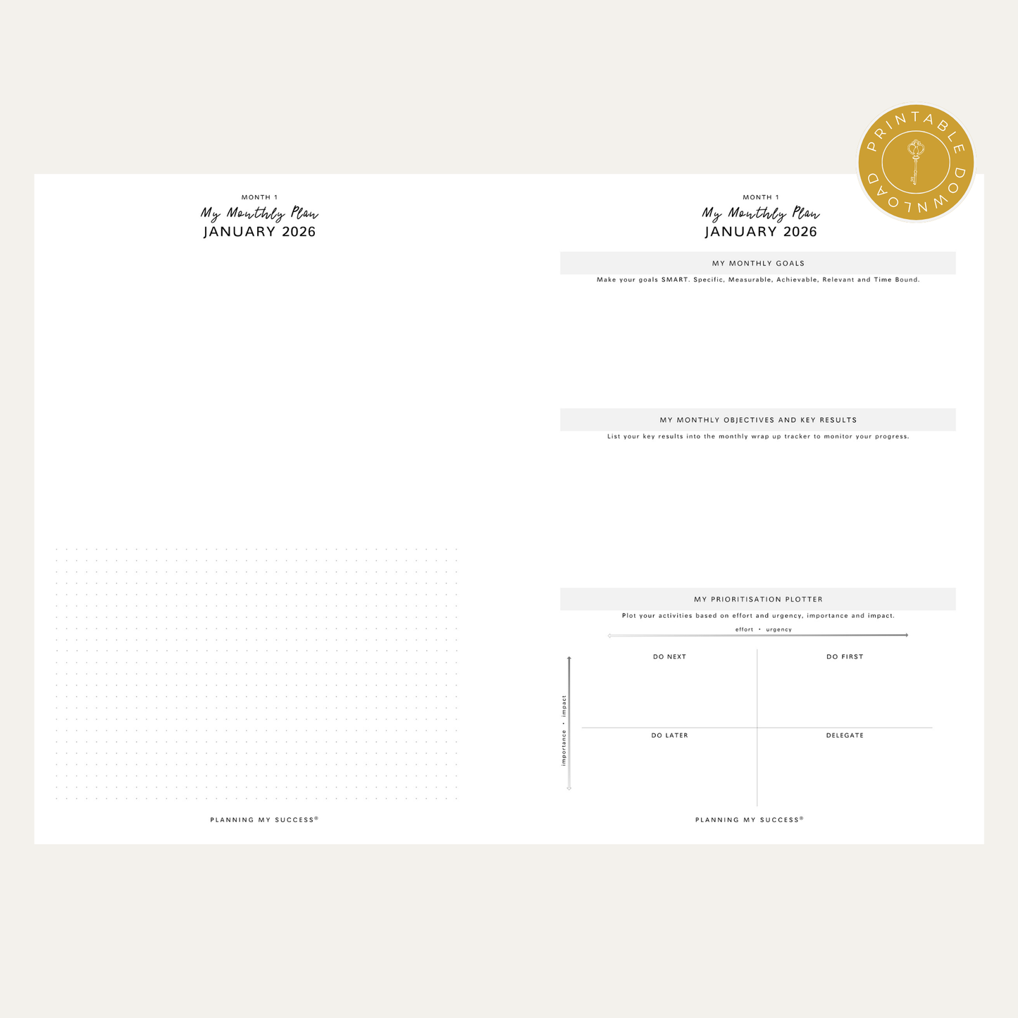 PRINTABLE Planning my Success in 2026 - Inserts Pack (Day on One Page)