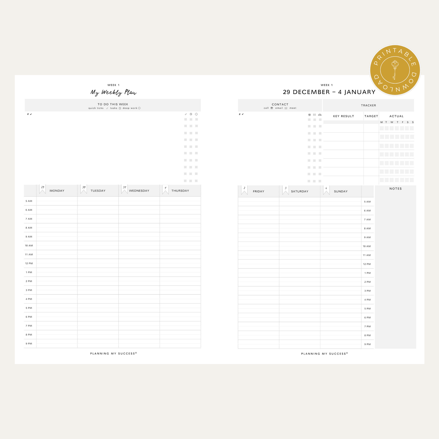 PRINTABLE Planning my Success in 2026 - Inserts Pack (Week on Two Page)