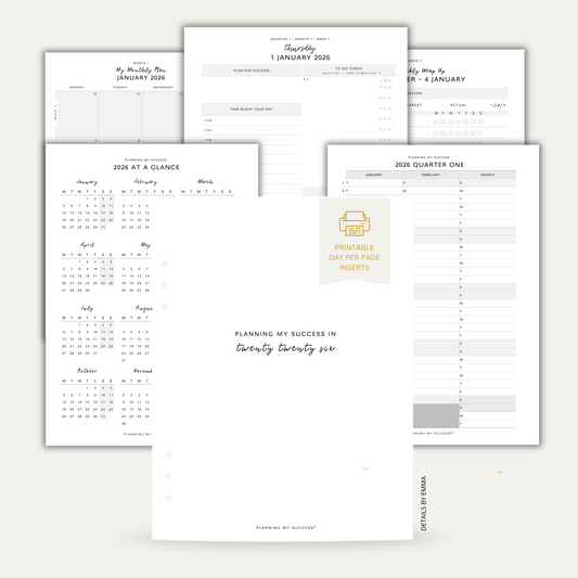 PRINTABLE Planning my Success in 2026 - Inserts Pack (Day on One Page)