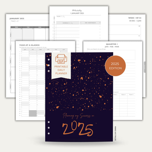 Planning my Success in 2025 - Printable Inserts Pack (Day on One Page)