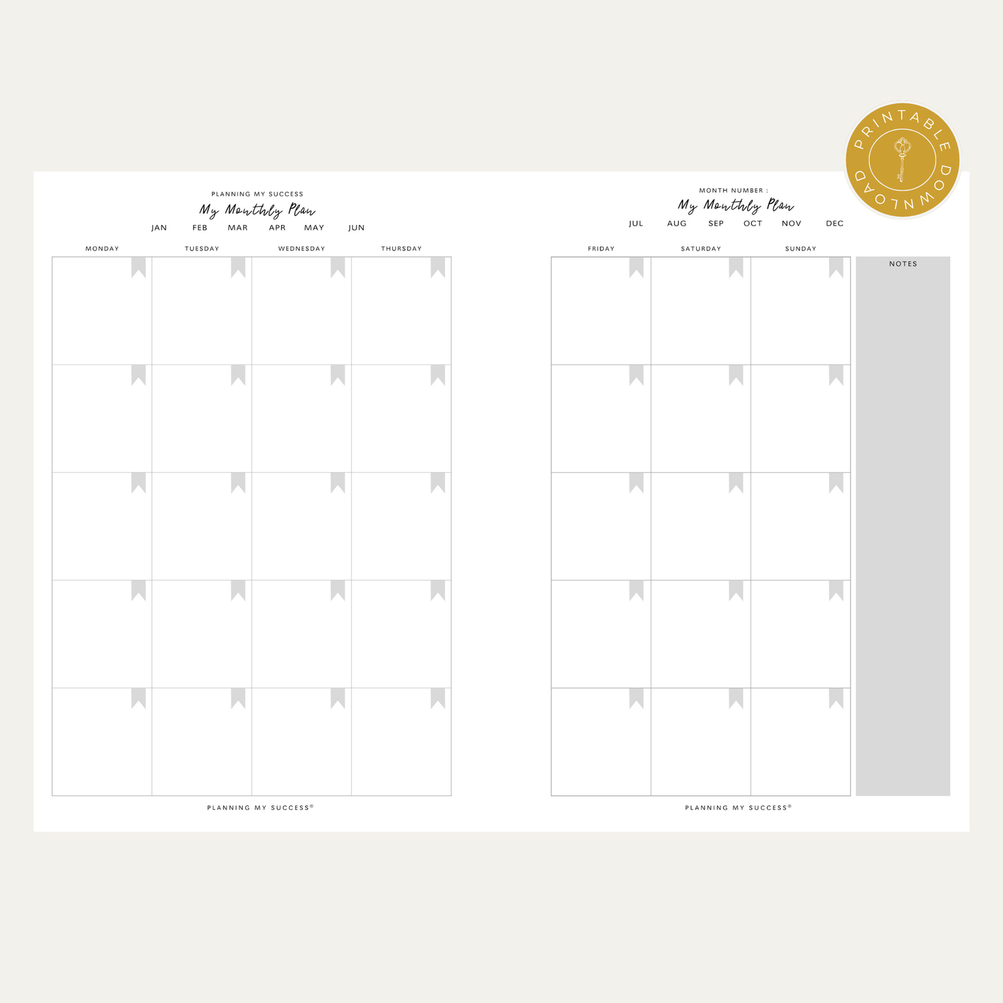 PRINTABLE Planning my Success -  Undated Inserts Pack (Day on One Page)