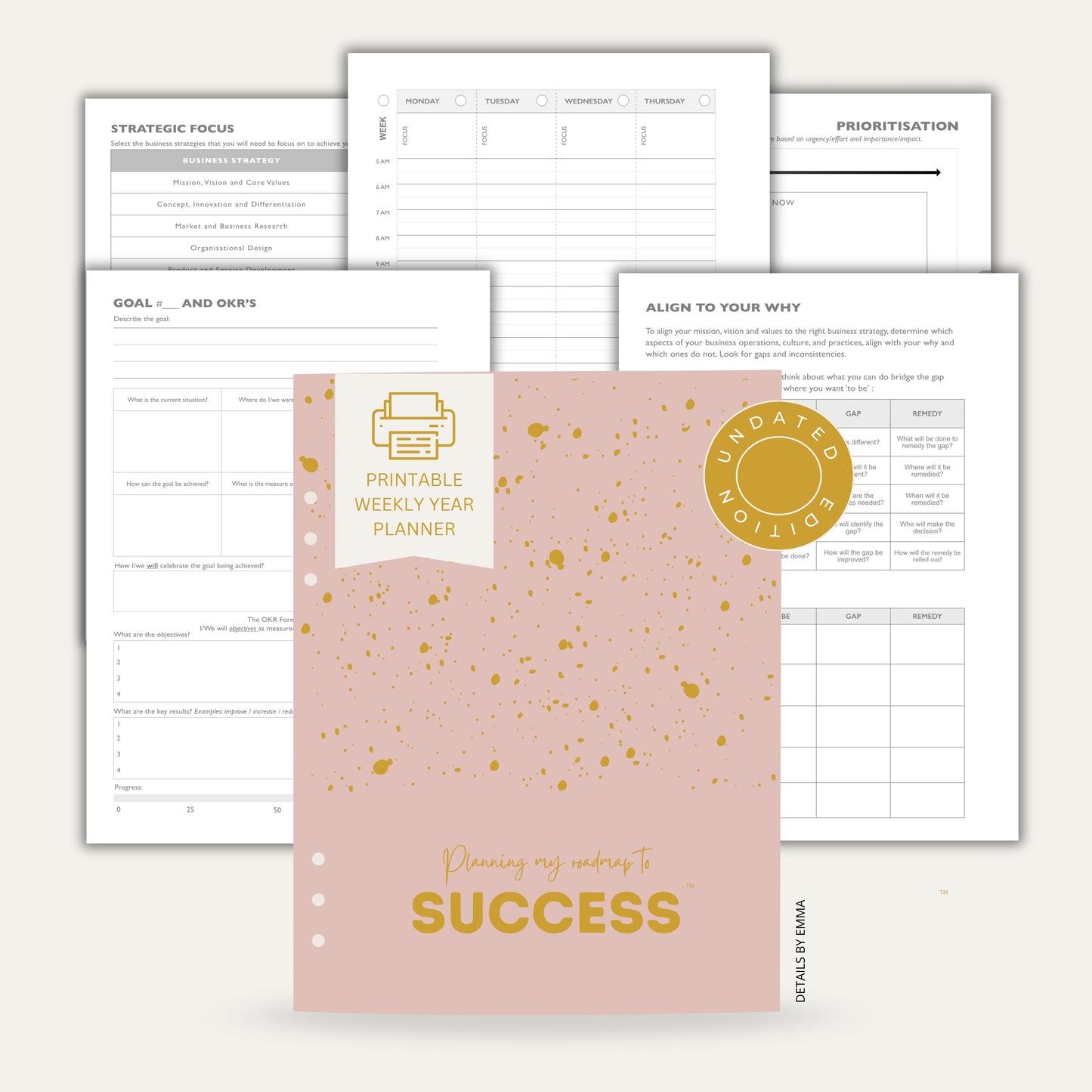 Planning my Roadmap to Success - Undated Printable Inserts Pack (Week on Two Page Year Planner)