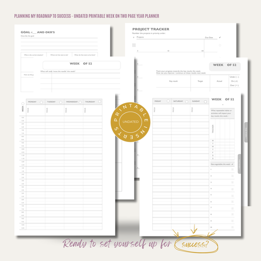 Planning my Roadmap to Success - Undated Printable Inserts Pack (Week on Two Page Year Planner)