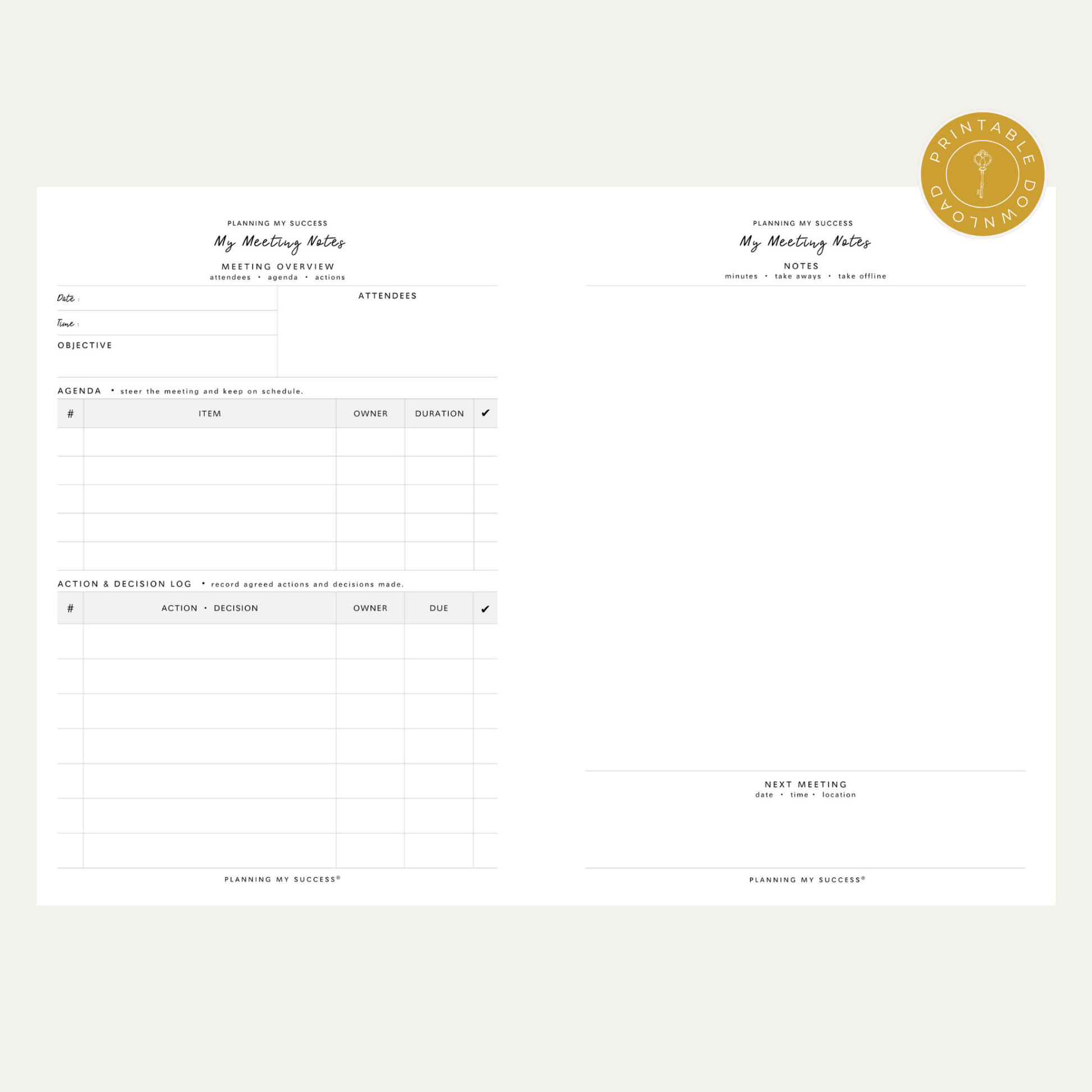 PRINTABLE Planning my Success in 2026 - Inserts Pack (Day on One Page Full Year Planner) - DETAILS BY EMMA