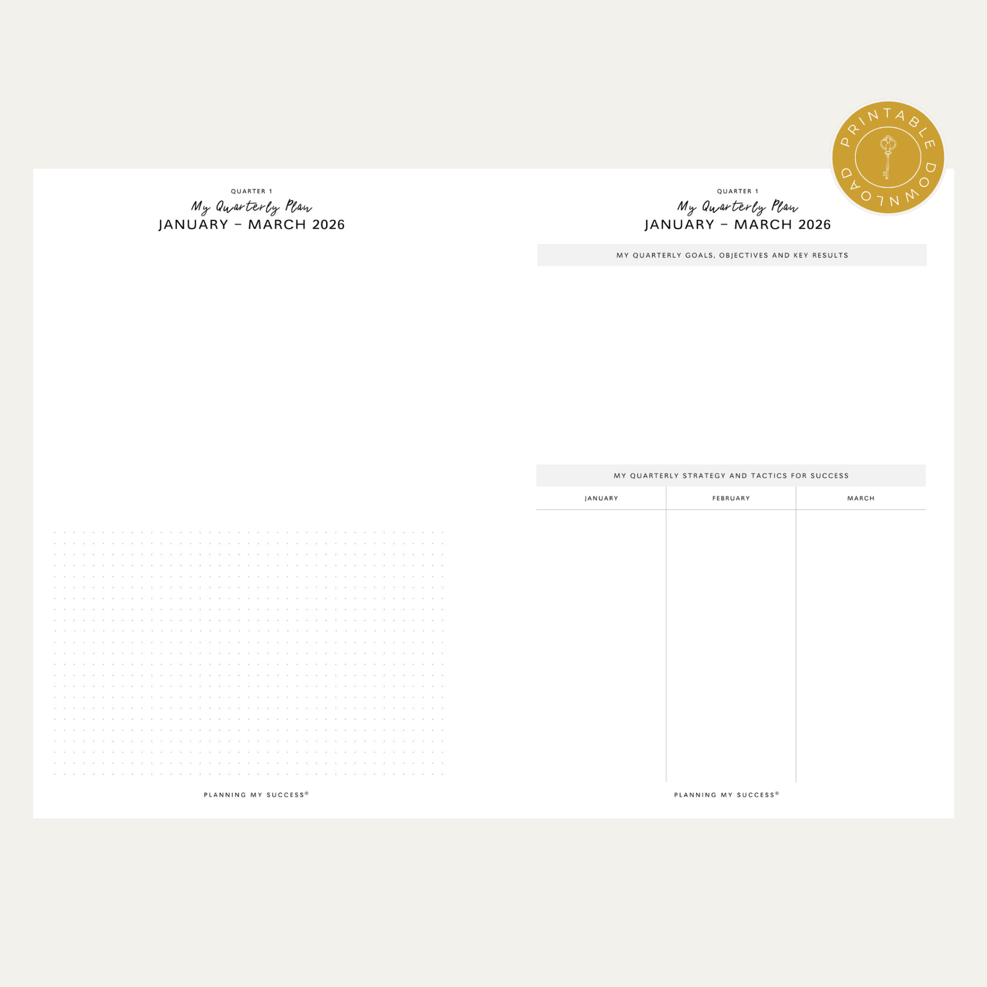 PRINTABLE Planning my Success in 2026 - Inserts Pack (Day on One Page Full Year Planner) - DETAILS BY EMMA