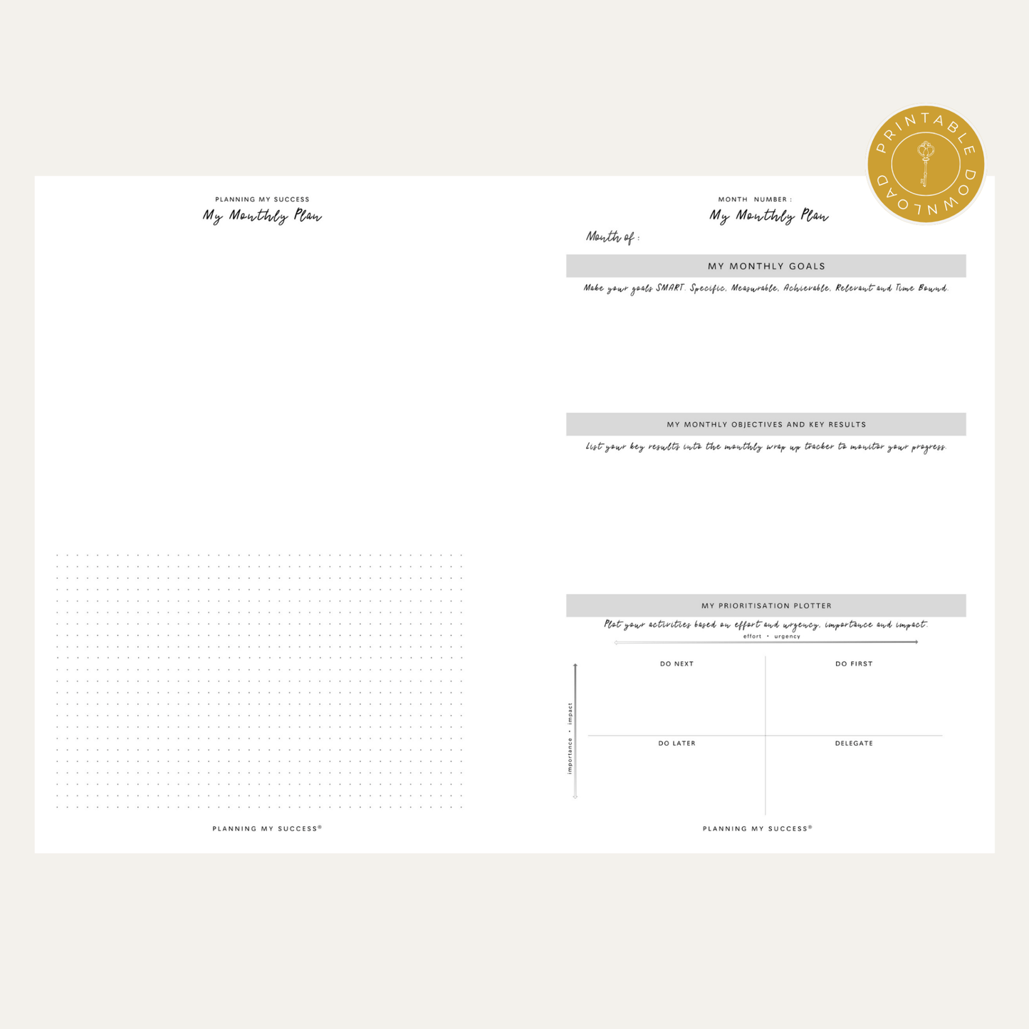 PRINTABLE Planning my Success - Undated Inserts Pack (Day on One Page) - DETAILS BY EMMA