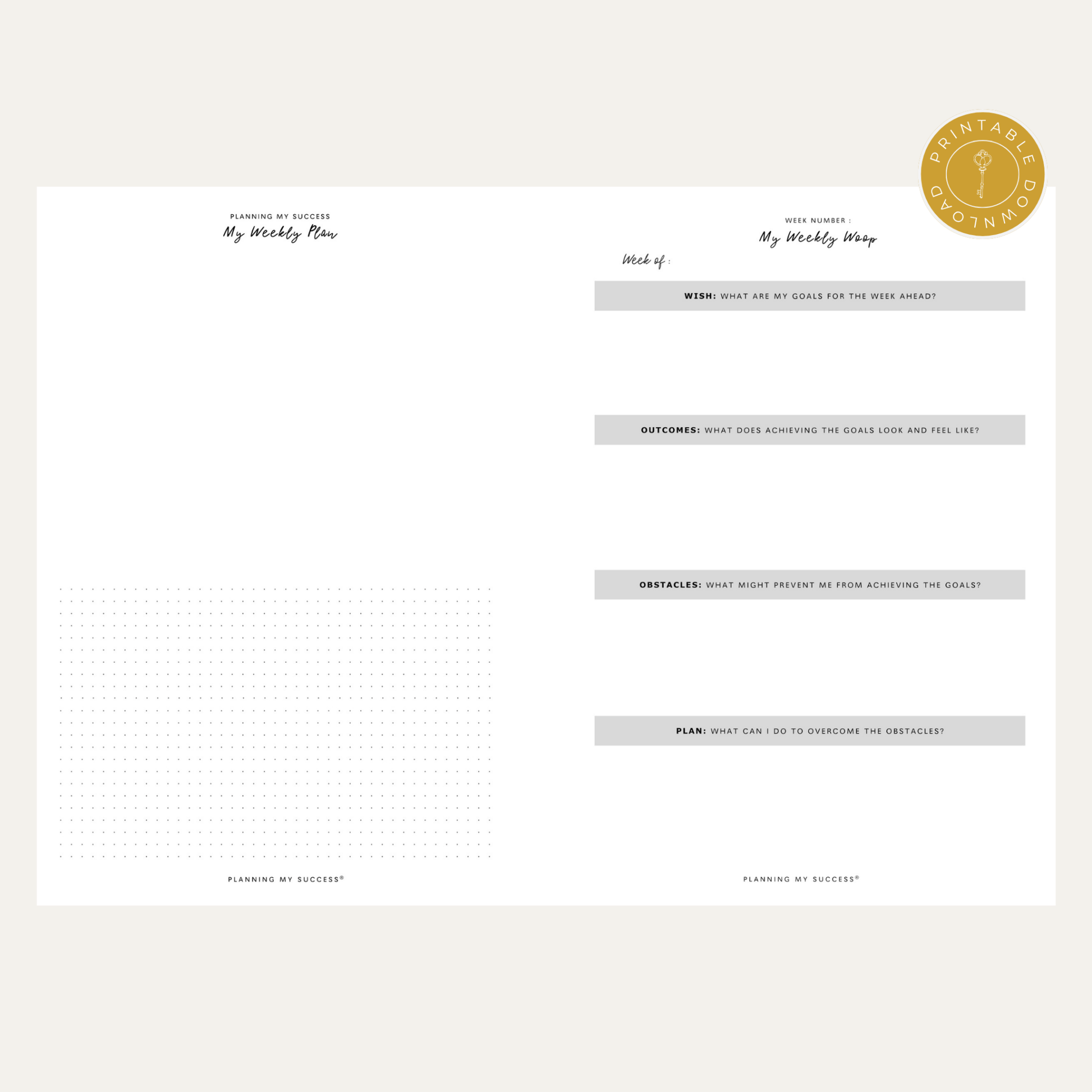 PRINTABLE Planning my Success - Undated Inserts Pack (Week on Two Page) - DETAILS BY EMMA