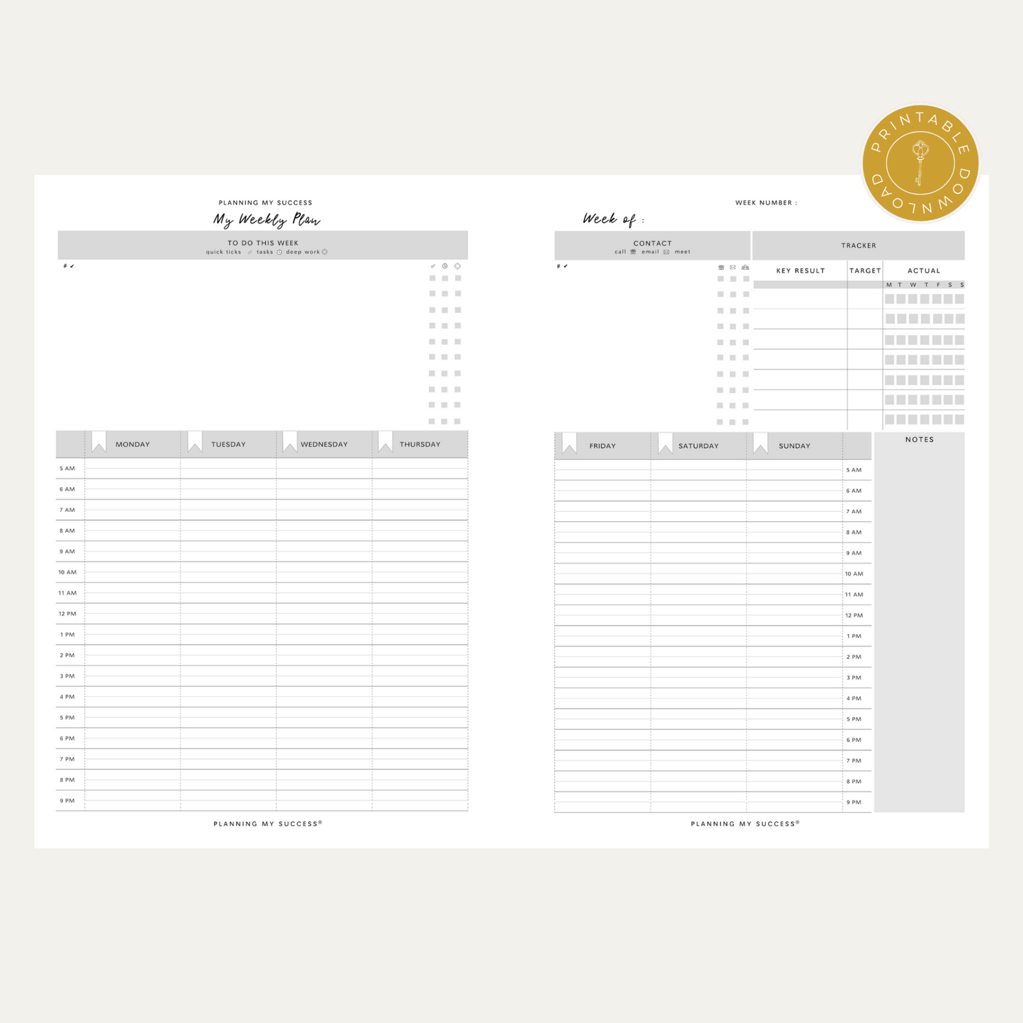 PRINTABLE Planning my Success - Undated Inserts Pack (Week on Two Page) - DETAILS BY EMMA