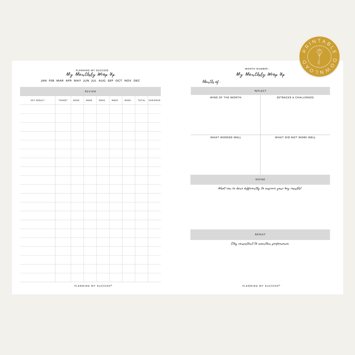 PRINTABLE Planning my Success - Undated Inserts Pack (Week on Two Page) - DETAILS BY EMMA