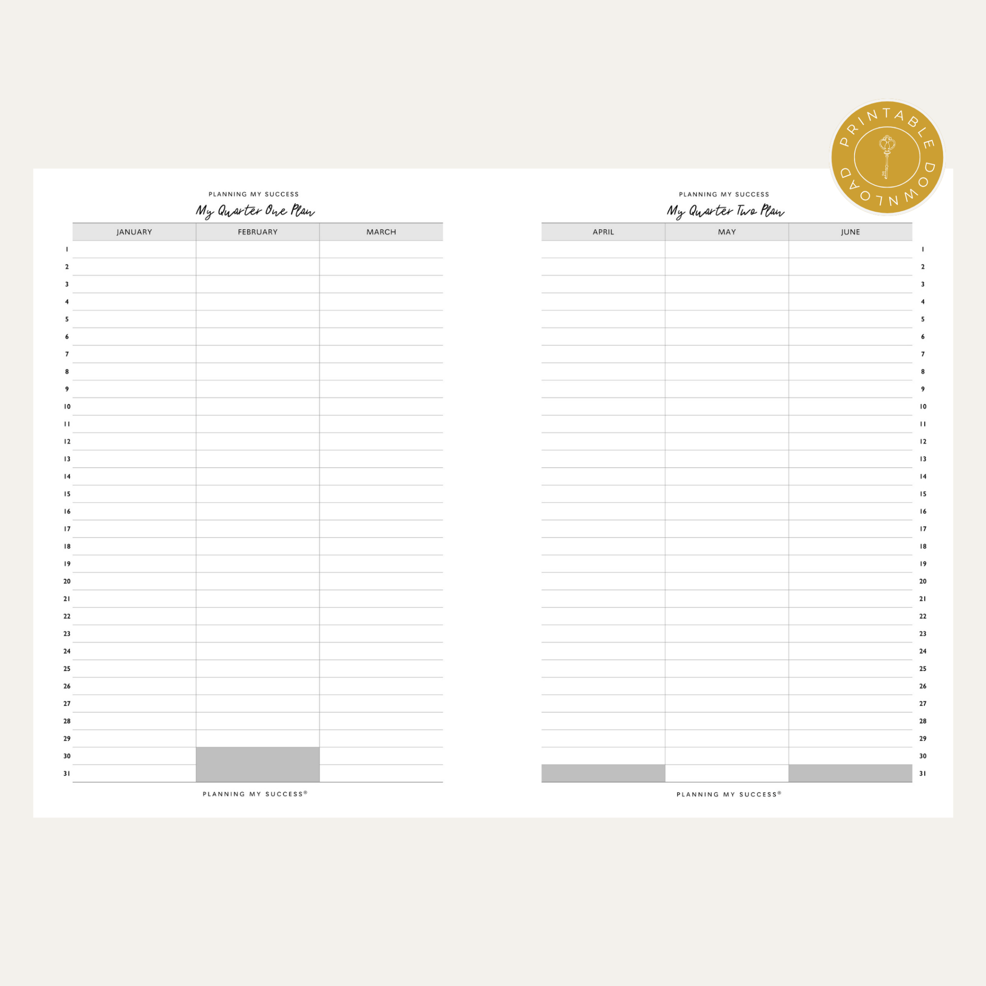 PRINTABLE Planning my Success - Undated Inserts Pack (Week on Two Page) - DETAILS BY EMMA